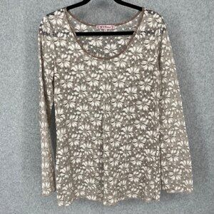 Young Essence Y2K Sheer Floral Lace Top Size L Tan Cream Long Sleeve Neutral